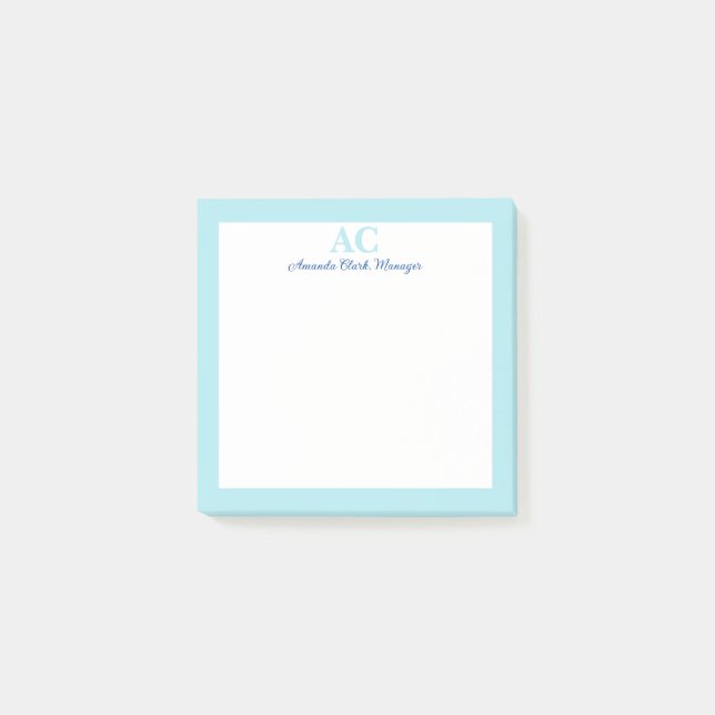 Light Blue Personalised Monogram Name  Post-it Notes (Front)