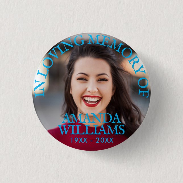 Light Blue | Personalised Photo Memorial 3 Cm Round Badge (Front)