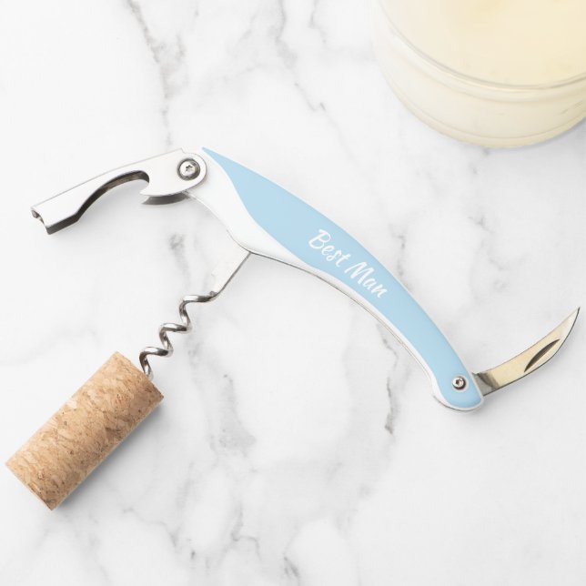 Light Blue Personalised Wedding Best Man Corkscrew (Front)