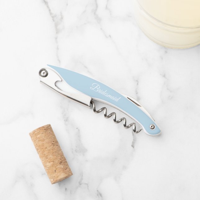 Light Blue Personalised Wedding Bridesmaid Corkscrew (Front)