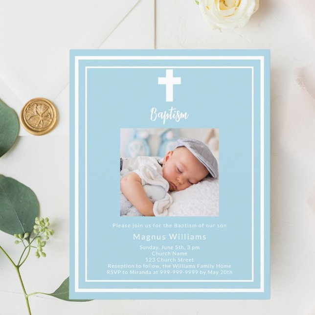 Light blue photo boy Baptism invitation (Creator Uploaded)