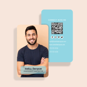 Light Blue Photo QR Code Connect With Me Business Card