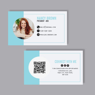 Light Blue Photo QR Code Connect With Me Business Card