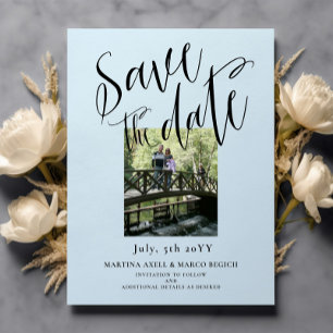 Light Blue Photo Save the date Postcard