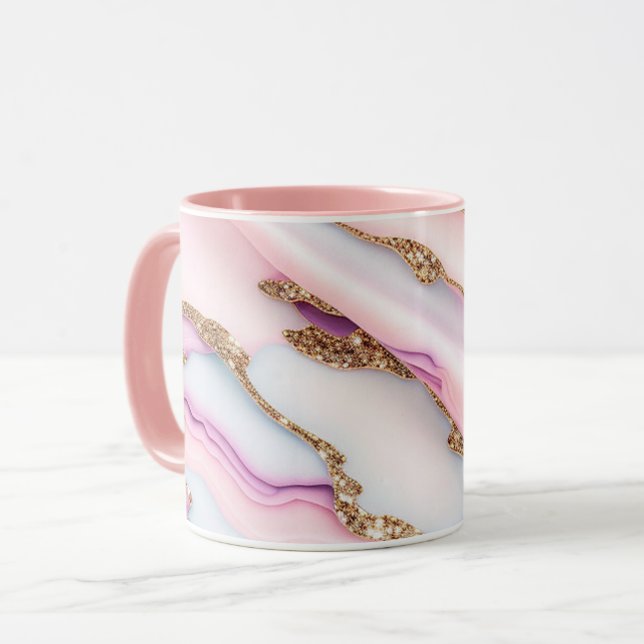 Light Blue Pink Agate Marble Modern Collection Mug (Front Left)