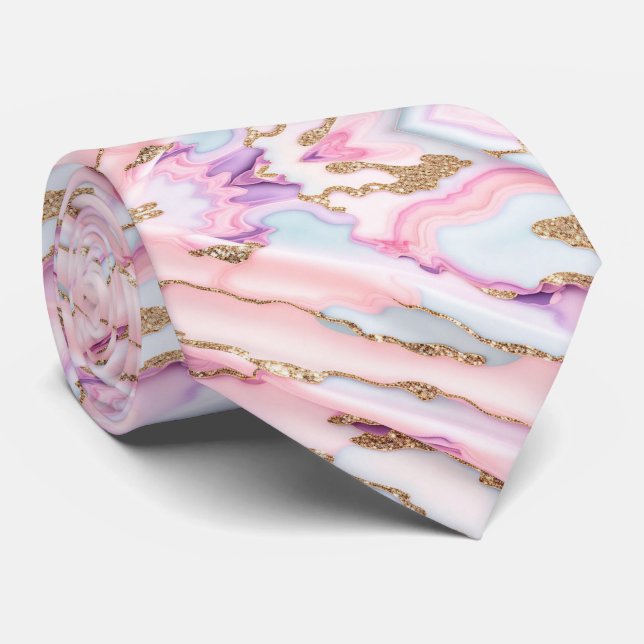 Light Blue Pink Agate Marble Modern Collection Tie (Rolled)