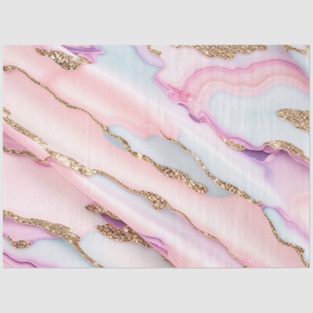 Light Blue Pink Agate Marble Modern Collection Tissue Paper (Front)