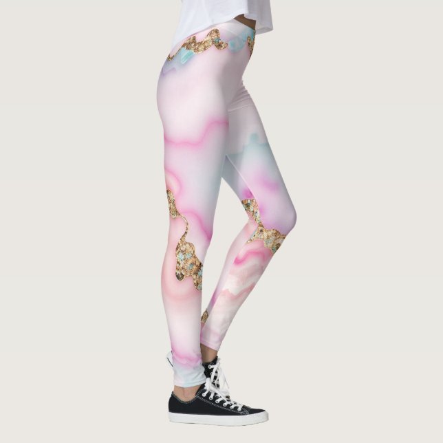 Light Blue Pink Agate Marble Popular Collection Leggings (Right)