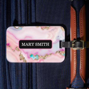 Light Blue Pink Agate Marble Popular Collection Luggage Tag