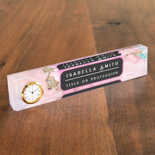 Light Blue Pink Agate Marble Popular Collection Nameplate (Side)