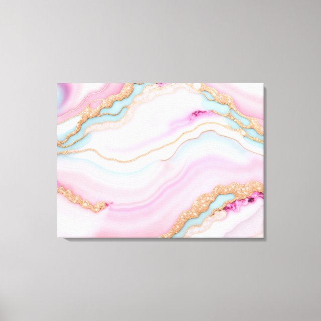 Light Blue Pink Agate Marble Trendy Collection Canvas Print (Front)