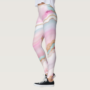 Light Blue Pink Agate Marble Trendy Collection Leggings