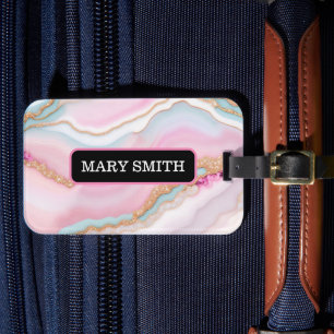 Light Blue Pink Agate Marble Trendy Collection Luggage Tag