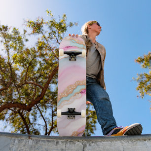 Light Blue Pink Agate Marble Trendy Collection Skateboard