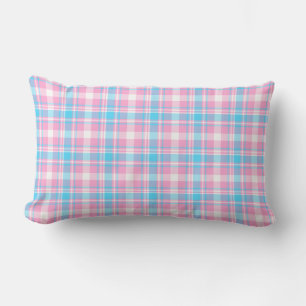 Light Blue, Pink and White Plaid Lumbar Cushion