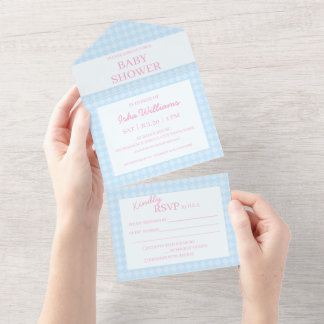 Light Blue Pink Baby Shower All in One Invitation
