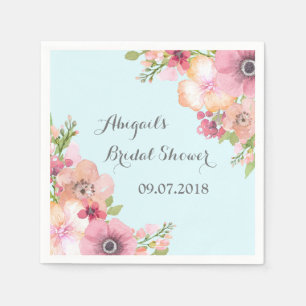 Light Blue Pink Floral Bridal Shower Napkins