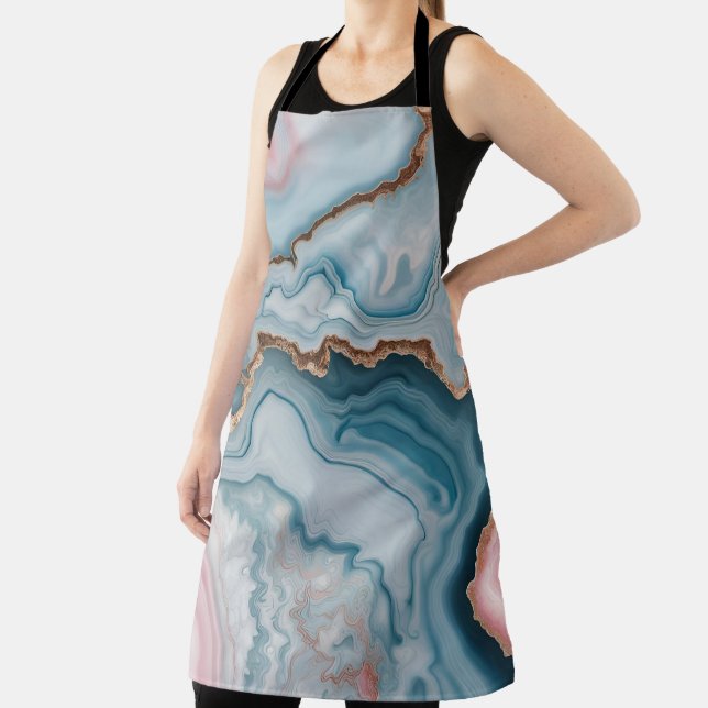 Light Blue Pink Gold Agate Marble Modern design  Apron (Insitu)