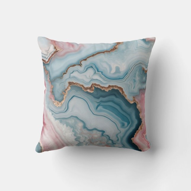 Light Blue Pink Gold Agate Marble Modern design  Cushion (Back)