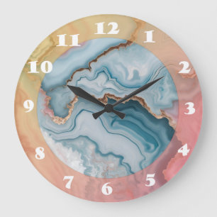 Light Blue Pink Gold Agate Marble Modern design  Large Clock