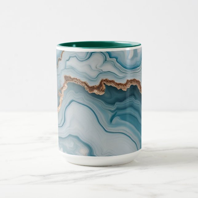 Light Blue Pink Gold Agate Marble Modern design  Mug (Center)