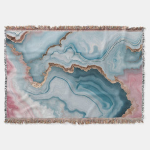 Light Blue Pink Gold Agate Marble Modern design Throw Blanket