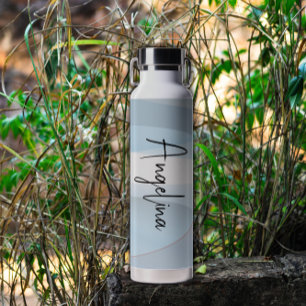 Light blue pink gradient name water bottle