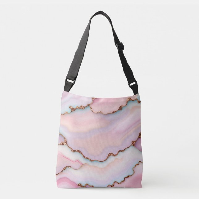 Light Blue Pink Marble Agate Modern Collection Crossbody Bag (Front)