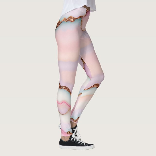 Light Blue Pink Marble Agate Modern Collection Leggings (Right)
