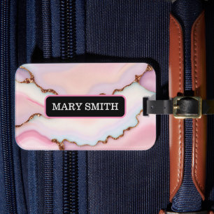 Light Blue Pink Marble Agate Modern Collection Luggage Tag