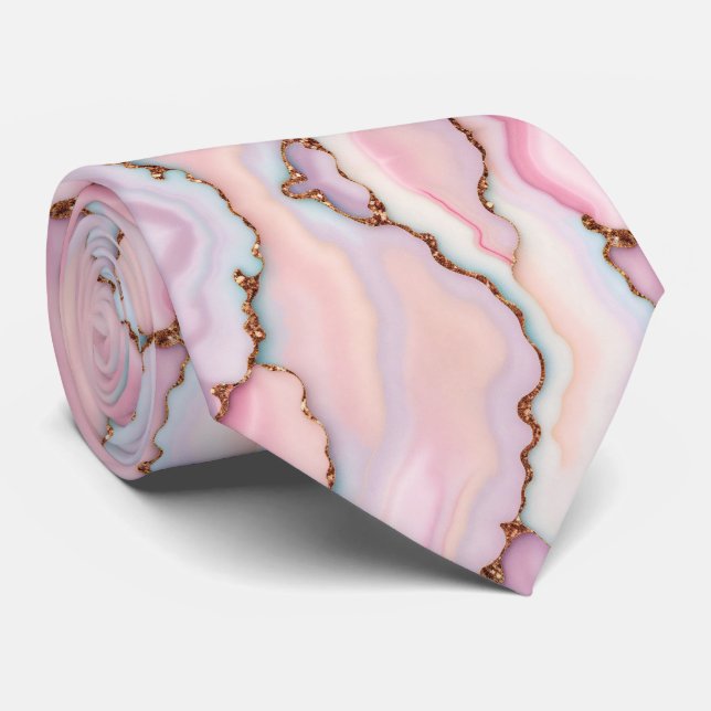 Light Blue Pink Marble Agate Modern Collection Tie (Rolled)