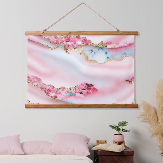 Light Blue Pink Marble Agate Popular Collection Hanging Tapestry (Bedroom)