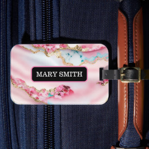 Light Blue Pink Marble Agate Popular Collection Luggage Tag