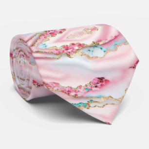 Light Blue Pink Marble Agate Popular Collection Tie