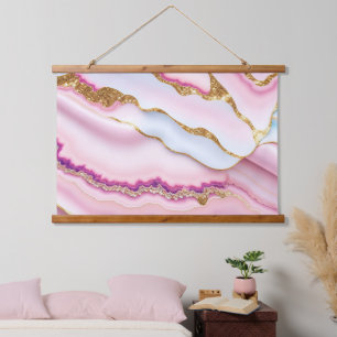 Light Blue Pink Marble Agate Trendy Collection Hanging Tapestry