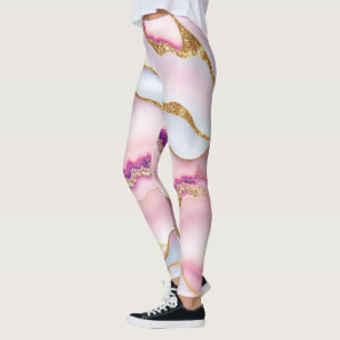 Light Blue Pink Marble Agate Trendy Collection Leggings