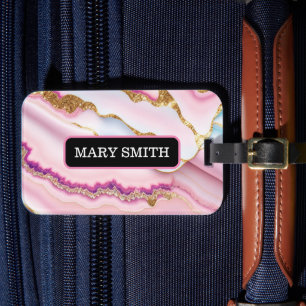 Light Blue Pink Marble Agate Trendy Collection Luggage Tag