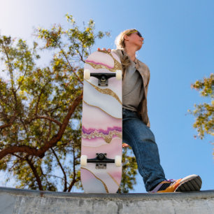 Light Blue Pink Marble Agate Trendy Collection Skateboard