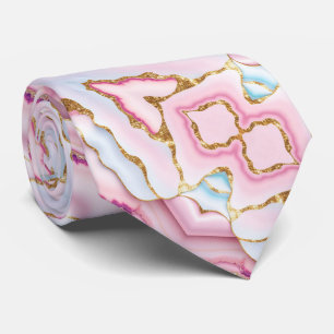 Light Blue Pink Marble Agate Trendy Collection Tie
