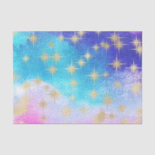 Light Blue, Pink, Purple Watercolor and Gold Stars Tissue Paper