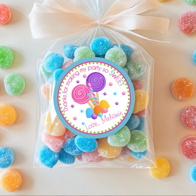Light Blue Pink Sweet Shop Birthday Favour Classic Round Sticker (Creator Uploaded)