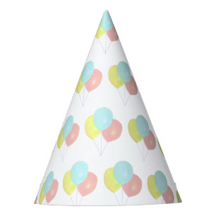 Light Blue Pink Yellow Balloons Party Hat