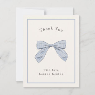 Light Blue Plaid Bow Elegant Baby Shower Thank You Card