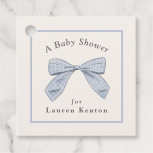 Light Blue Plaid Bow Elegant Boy Baby Shower Favour Tags