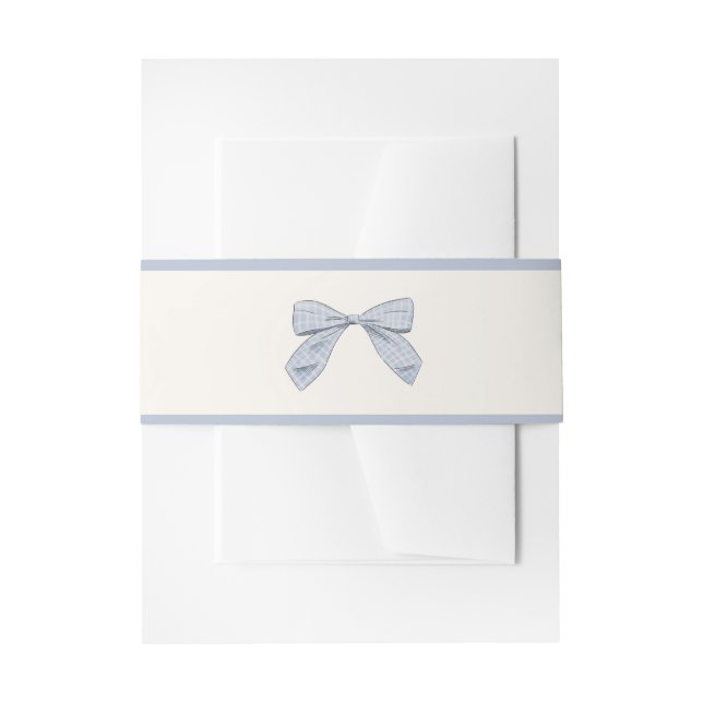 Light Blue Plaid Bow Elegant Neutral Baby Shower Invitation Belly Band (Front Example)