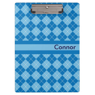 Light Blue Plaid Personalised Clipboard