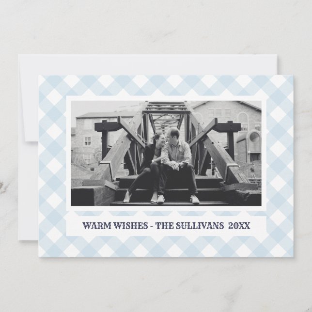 Light Blue Plaid | Rustic |  CUSTOM Holiday Photo Card (Front)
