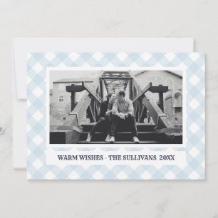 Light Blue Plaid Rustic CUSTOM Holiday Photo Card
