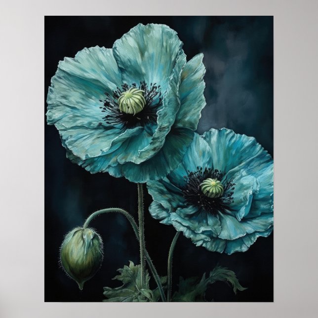 Light Blue Poppy Flowers Art Print Poster (Front)