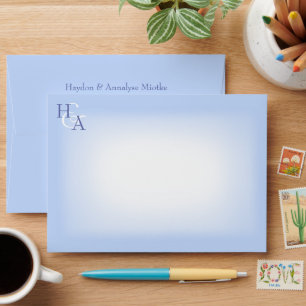 Light Blue Pre-addressed 5x7 Monogram Wedding Envelope